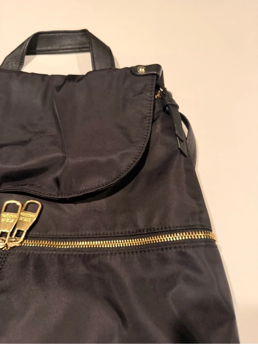 Steve Madden Bspencer Black Nylon Flap Backpack - Gold Hardware